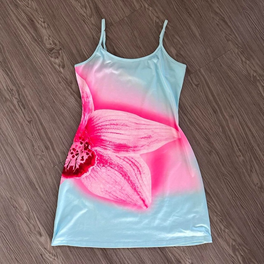 Blue and Pink Floral Dress